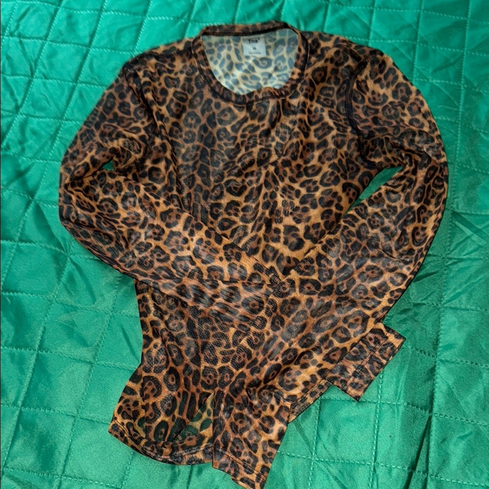 Leopard Print Sheer Long Sleeve Top